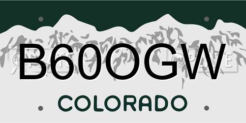 B60OGW Colorado License Plate