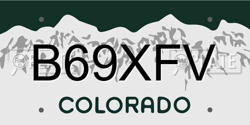 B69XFV Colorado License Plate