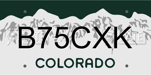 B75CXK Colorado License Plate