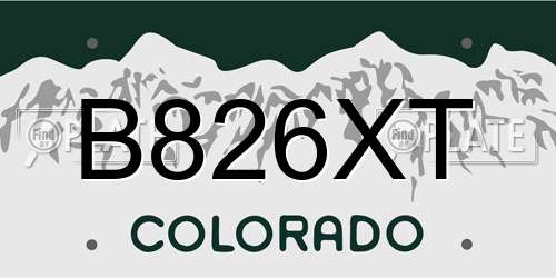 B826XT Colorado License Plate
