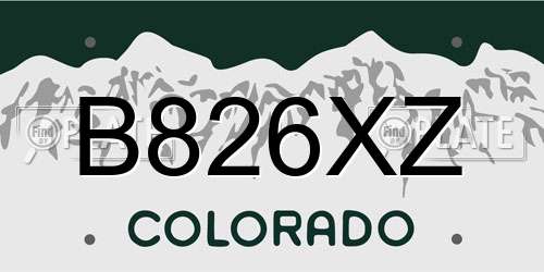 B826XZ Colorado License Plate