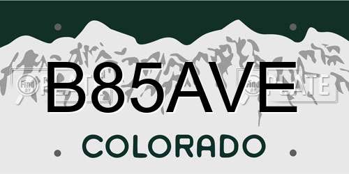 B85AVE Colorado License Plate