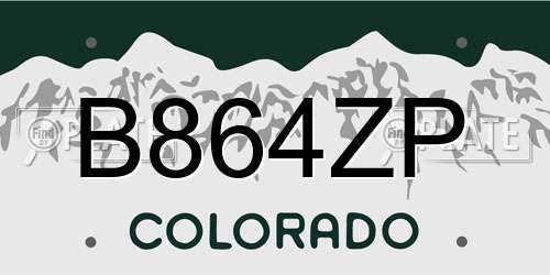 B864ZP Colorado License Plate