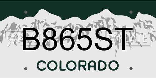 B865ST Colorado License Plate
