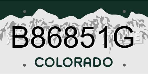 B86851G Colorado License Plate