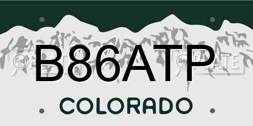 B86ATP Colorado License Plate