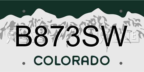 B873SW Colorado License Plate
