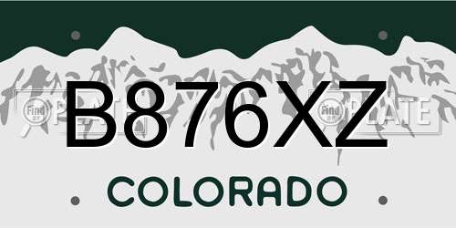 B876XZ Colorado License Plate