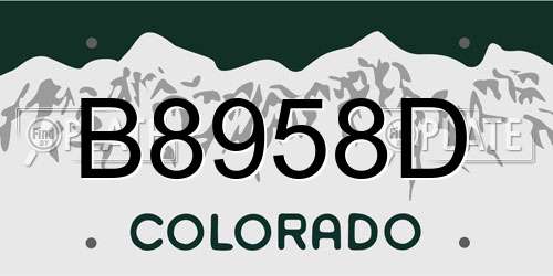 B8958D Colorado License Plate