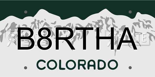 B8RTHA Colorado License Plate