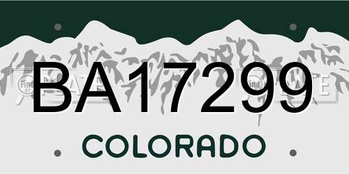BA17299 Colorado License Plate