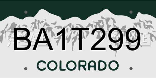 BA1T299 Colorado License Plate