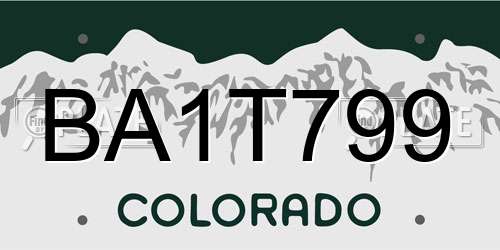 BA1T799 Colorado License Plate