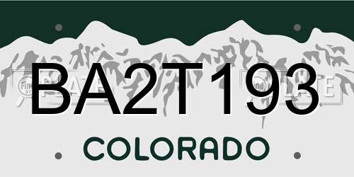 BA2T193 Colorado License Plate