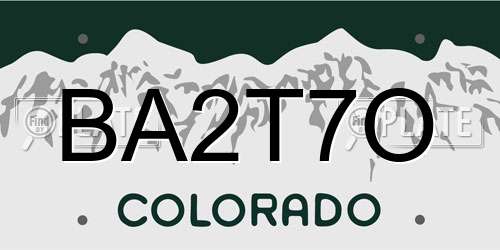 BA2T7O Colorado License Plate