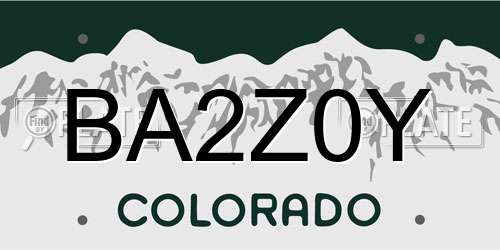 BA2Z0Y Colorado License Plate
