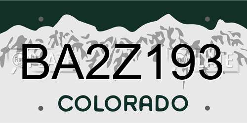 BA2Z193 Colorado License Plate