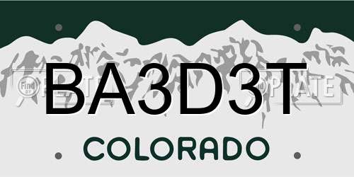 BA3D3T Colorado License Plate