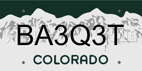 BA3Q3T Colorado License Plate