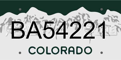 BA54221 Colorado License Plate