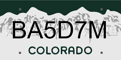 BA5D7M Colorado License Plate