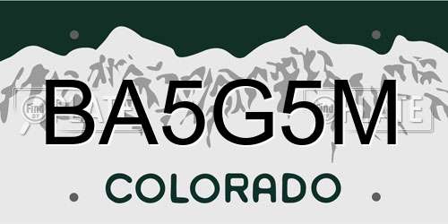 BA5G5M Colorado License Plate