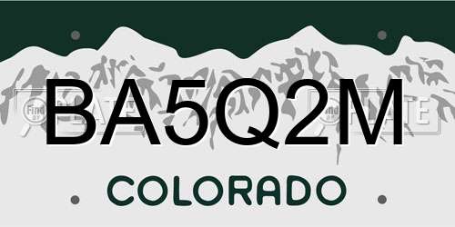BA5Q2M Colorado License Plate