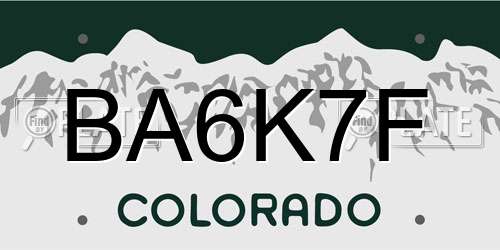 BA6K7F Colorado License Plate