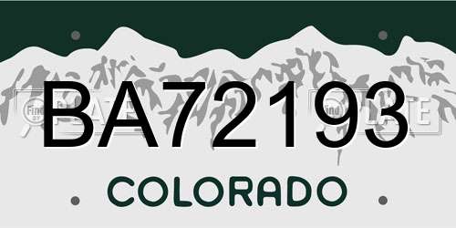 BA72193 Colorado License Plate