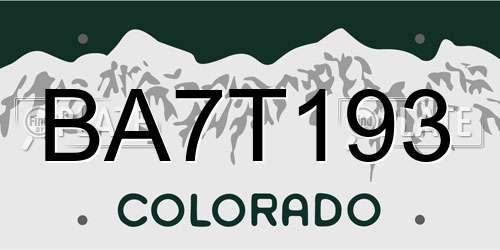 BA7T193 Colorado License Plate