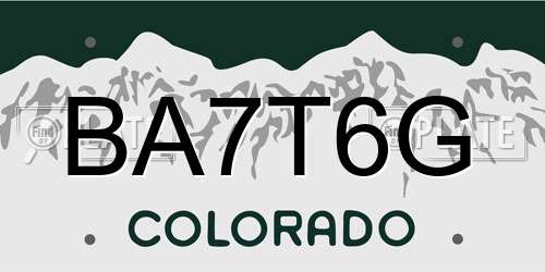 BA7T6G Colorado License Plate