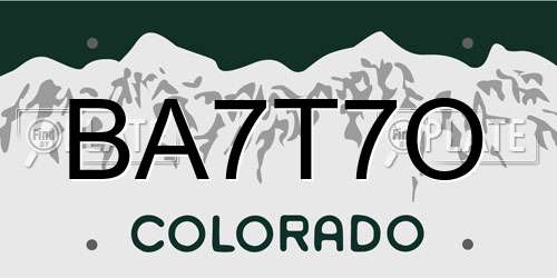 BA7T7O Colorado License Plate