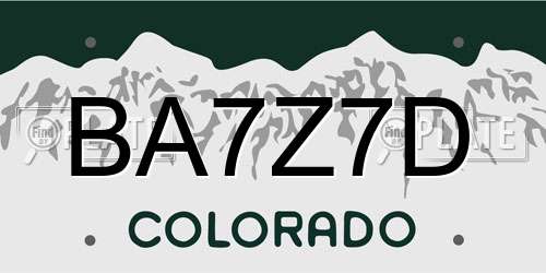 BA7Z7D Colorado License Plate