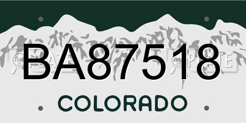BA87518 Colorado License Plate