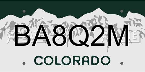 BA8Q2M Colorado License Plate