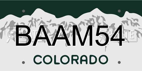 BAAM54 Colorado License Plate