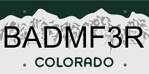 BADMF3R Colorado License Plate