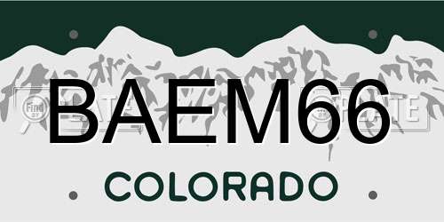 BAEM66 Colorado License Plate