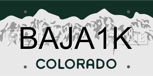 BAJA1K Colorado License Plate