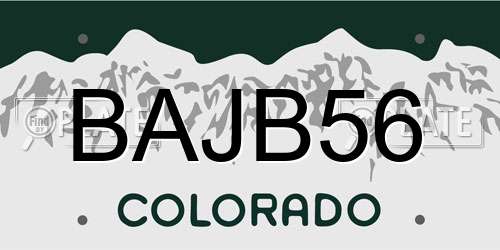 BAJB56 Colorado License Plate