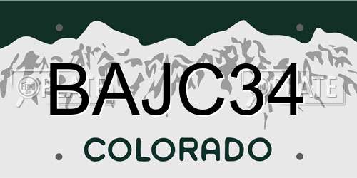 BAJC34 Colorado License Plate