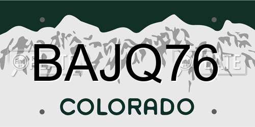 BAJQ76 Colorado License Plate