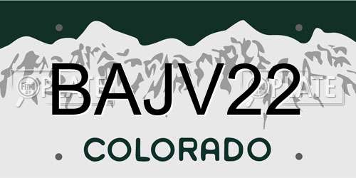 BAJV22 Colorado License Plate