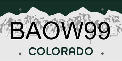 BAOW99 Colorado License Plate