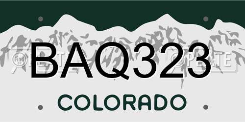 BAQ323 Colorado License Plate