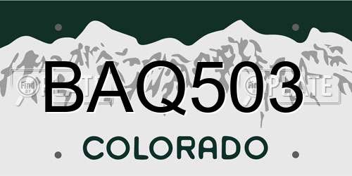 BAQ503 Colorado License Plate