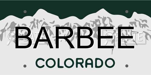 BARBEE Colorado License Plate