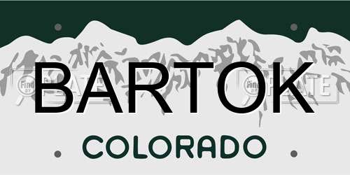 BARTOK Colorado License Plate