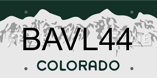 BAVL44 Colorado License Plate