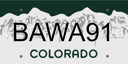 BAWA91 Colorado License Plate